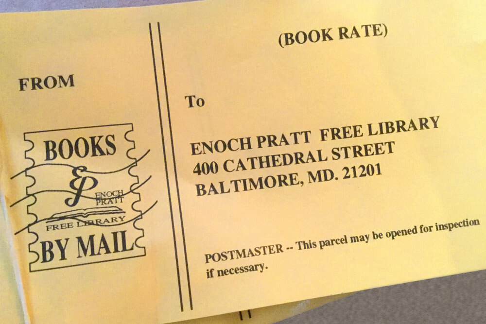 Books by Mail return label - Book Rate to Enoch Pratt Free Library