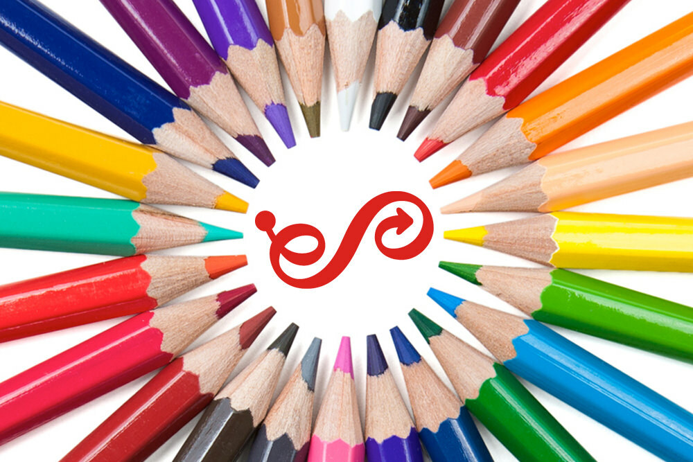 colored pencils in a circle with Enoch Pratt Free Library logo mark in the center