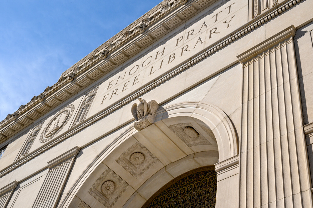 Enoch Pratt Free Library - entrance arch at the Central Library
