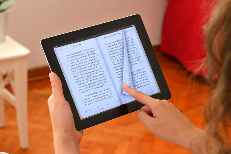 eBook pages being turned on a digital tablet