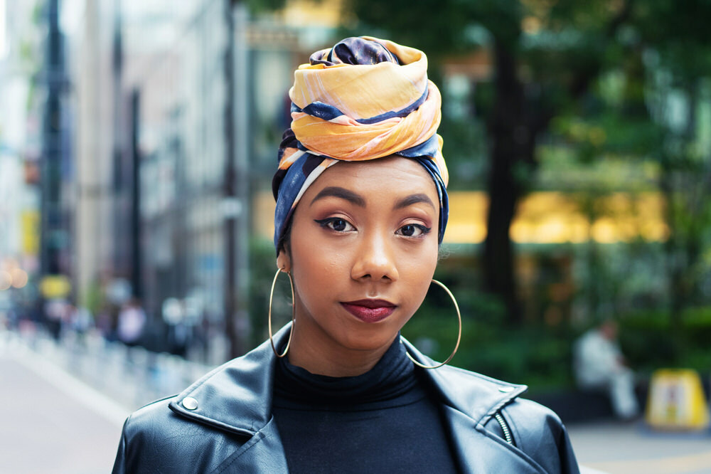 Adult African America woman on city street