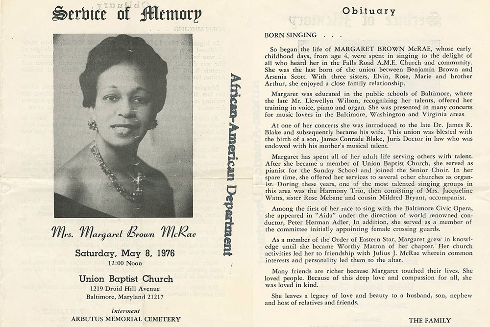 African American genealogy research - funeral program and obituary from Digital Maryland