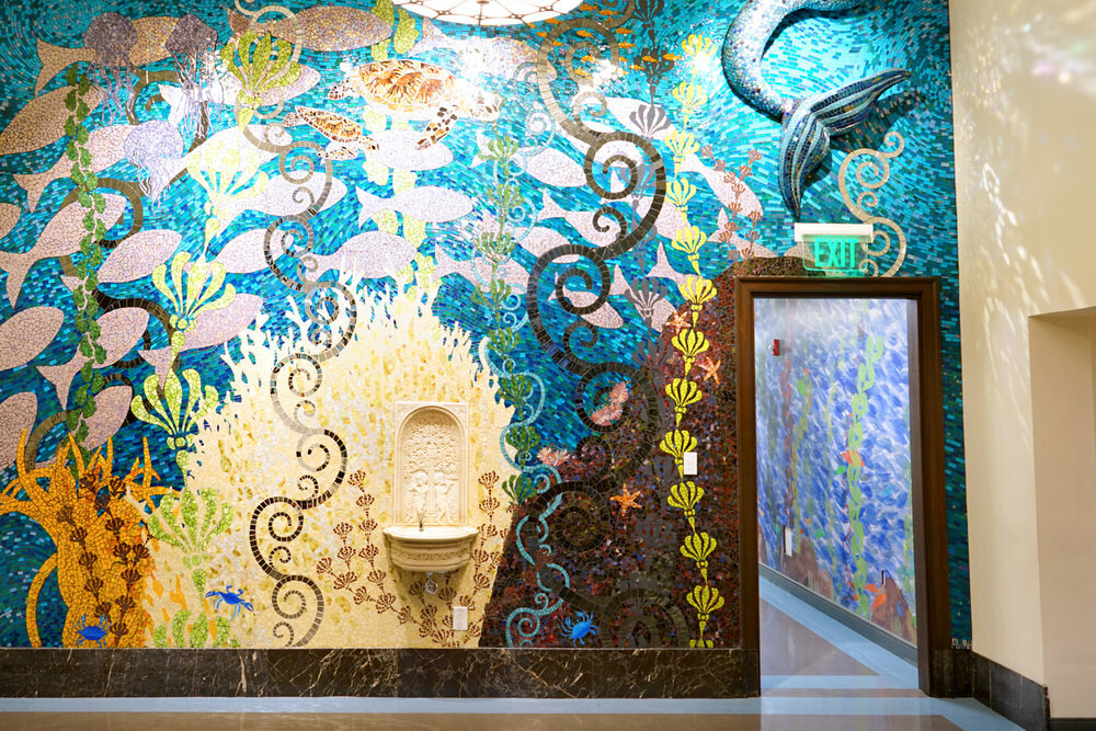 Children's Department - mosaic wall and water fountain