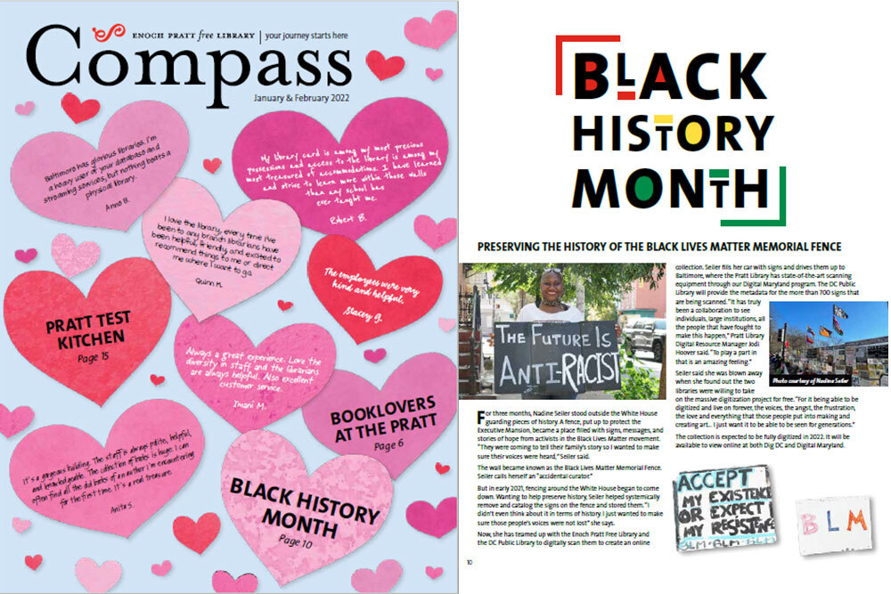 Compass Jan Feb 2022 - cover with valentine hearts testimonials and a Black History Month page