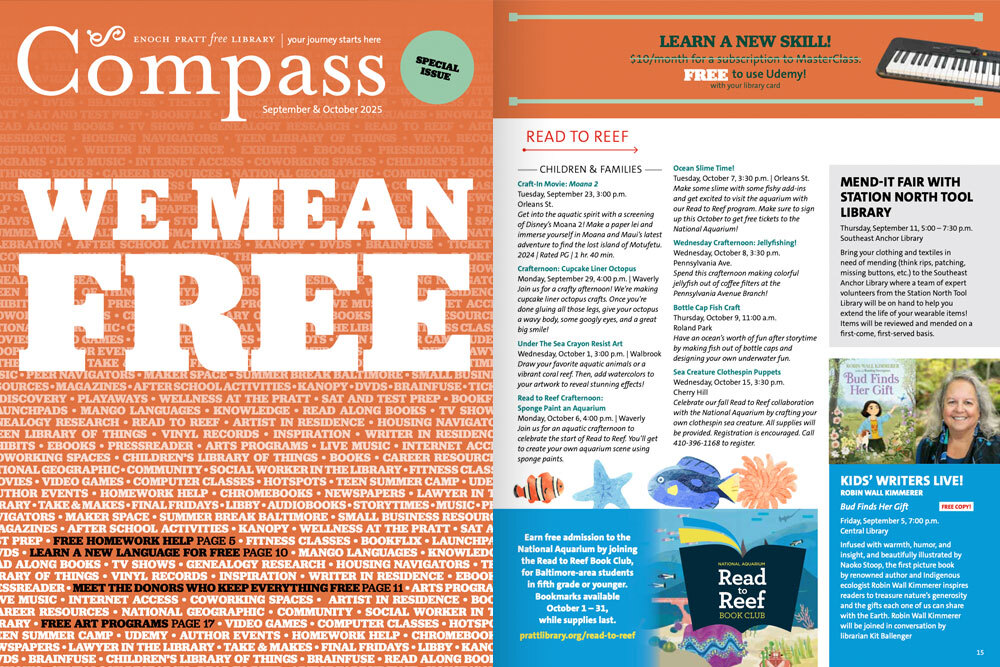 September-October 2025 Compass cover and inner page featuring what's FREE