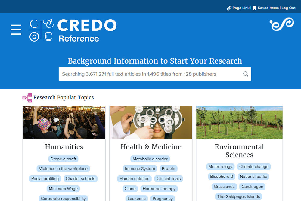 Credo Reference database - screen image and logo