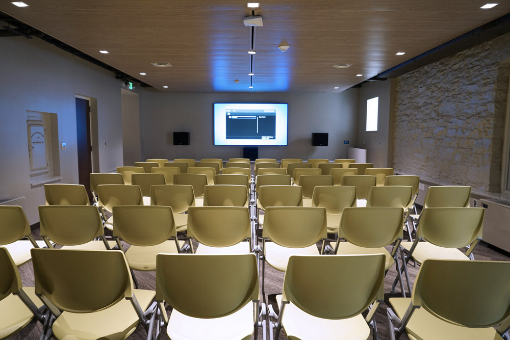 meeting room at Hampden Branch with chairs and projection screen