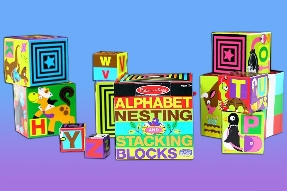 Alphabet nesting and stacking blocks learning toys for children