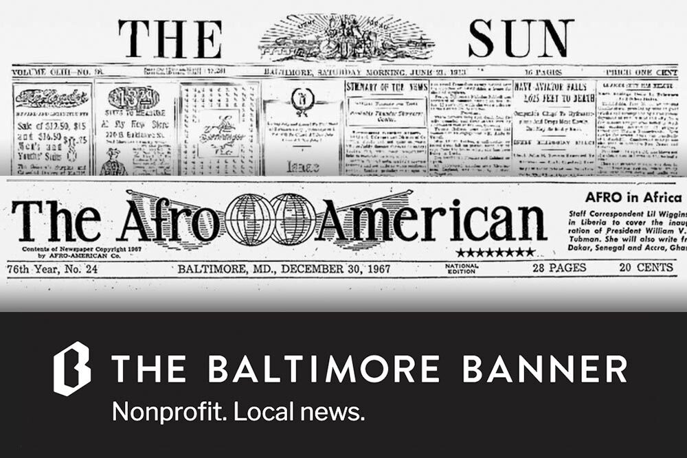 Maryland Newspapers - Baltimore Sun, Afro-American, and Baltimore Banner mastheads