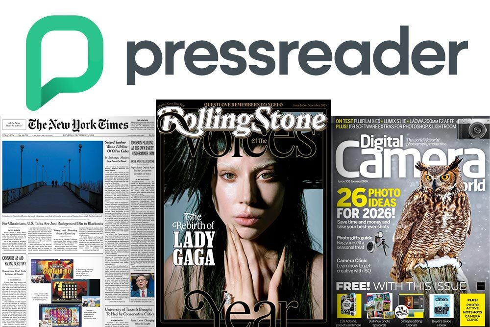 PressReader database teens covers winter 2025-2026 - New York Times, Rolling Stone, Digital Camera World