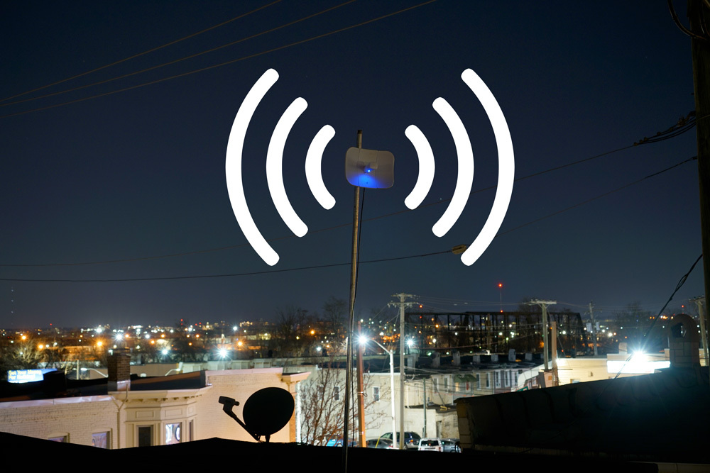 Project Waves rooftop antenna signal Southeast at night