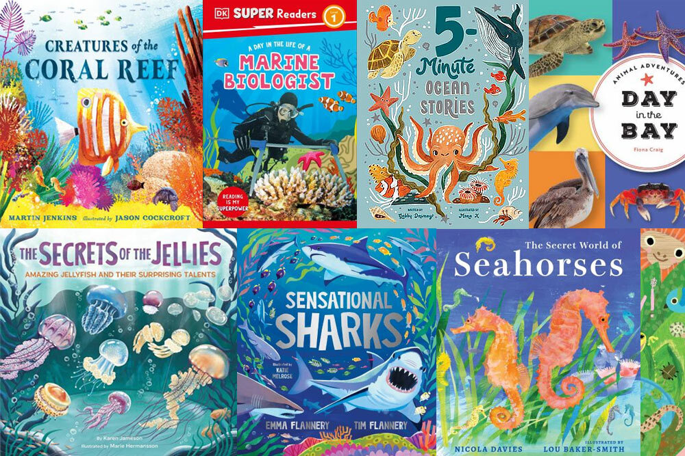 Read to Reef collage of aquatic kids books