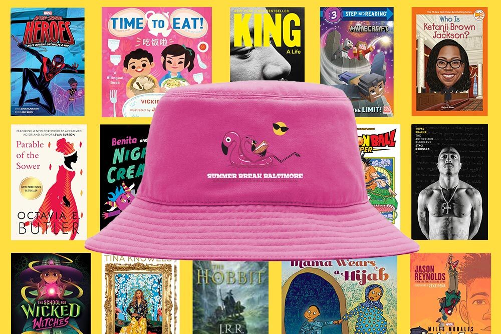 Summer Break Baltimore sample books and hat with 2025 logo