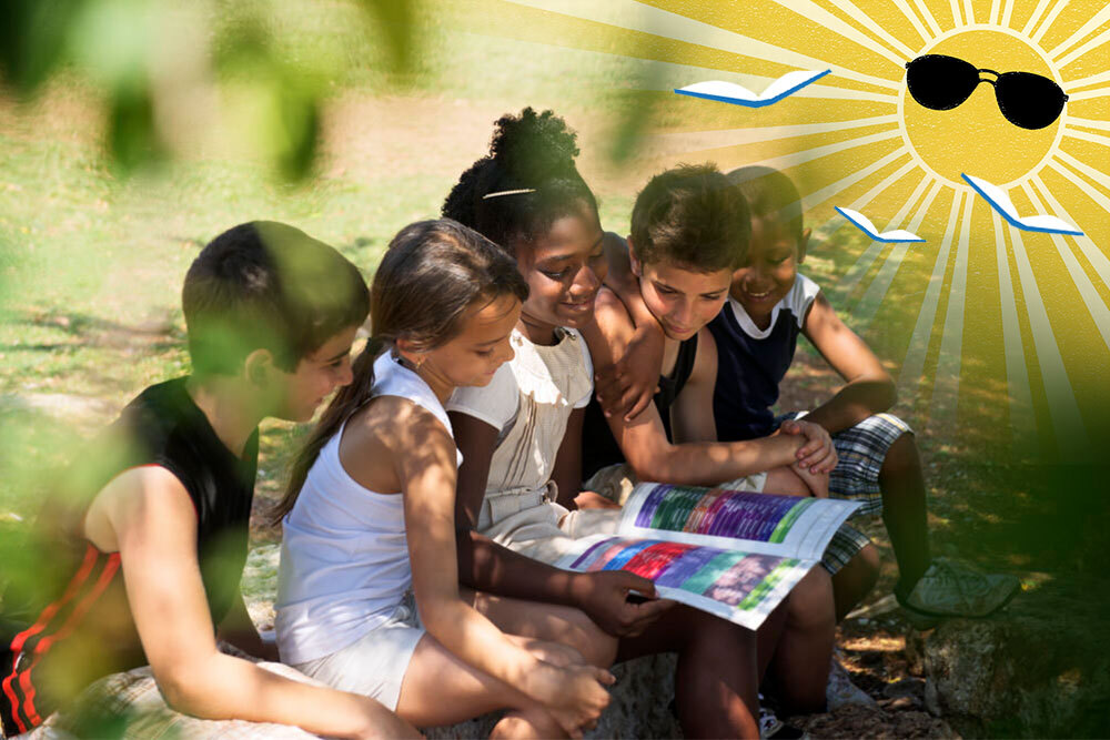 Summer Break Baltimore groups - kids at camp with sun logo