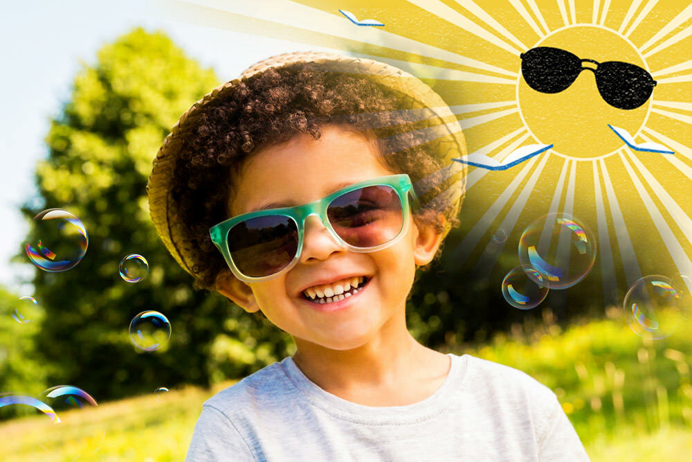 Summer Break Baltimore events for Young Children - toddler boy in a hat and sunglasses outside, with logo in the corner