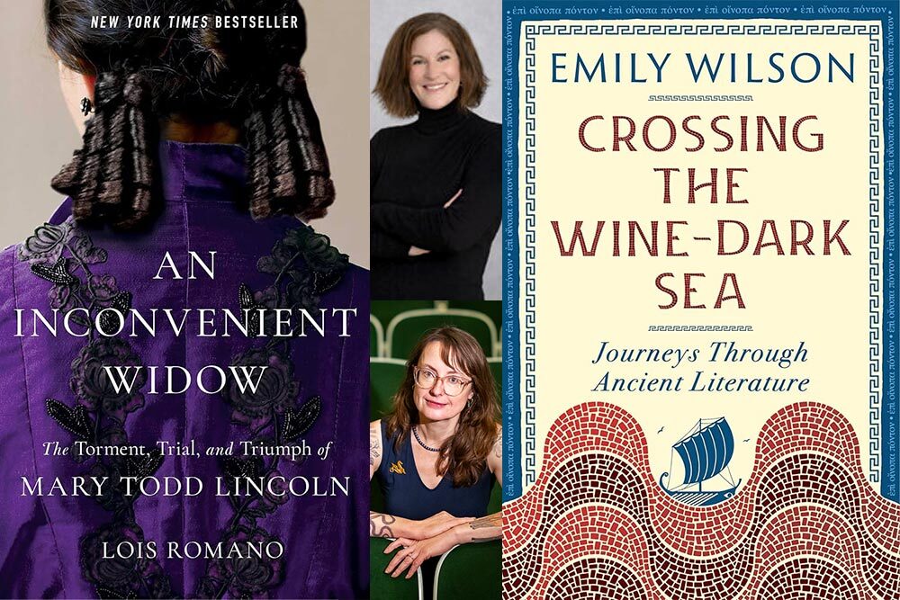 Writers Live! Authors Lois Romano Emily Wilson, and their books.