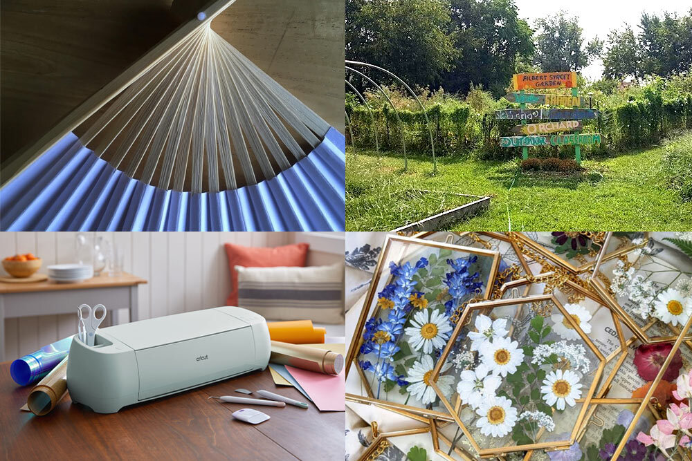 DIY events for adults May 2025, showing a DIY fan, urban gardening, Cricut, and pressed flower frmaes