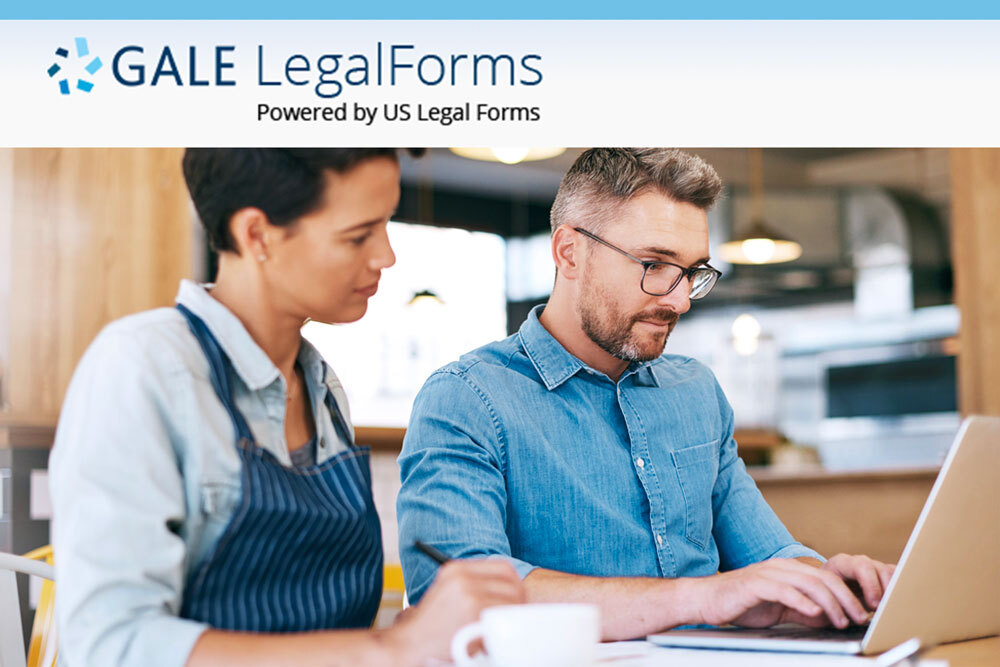 Gale Legal Forms - logo and a  photo of people using a laptop