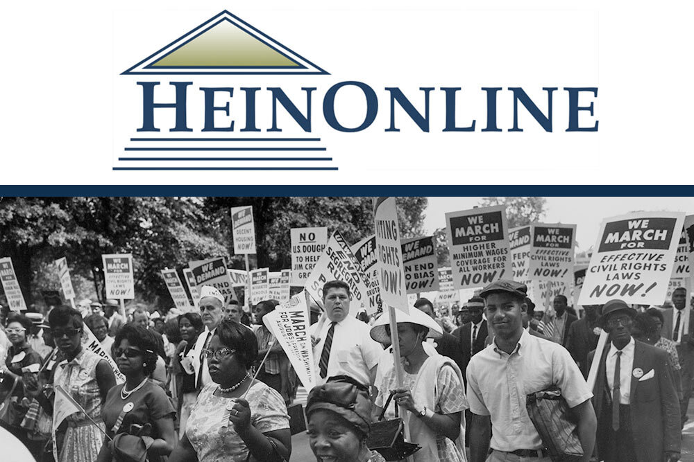 HeinOnline civil rights database logo and photograph of the Civil Rights March on Washington
