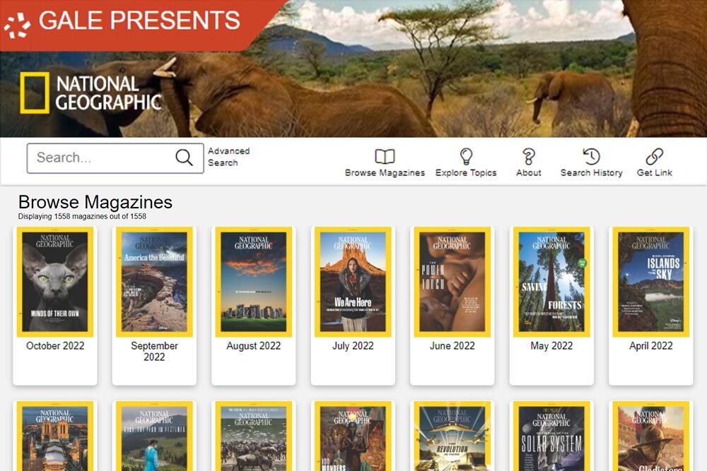 National Geographic magazines - virtual library search