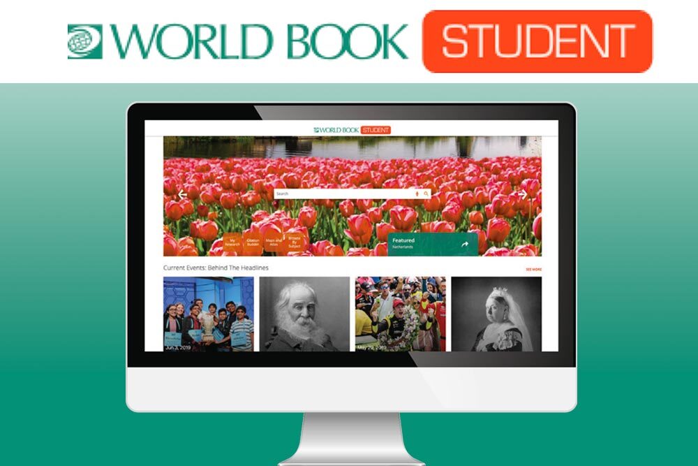 World Book Student - computer screen and logo collage