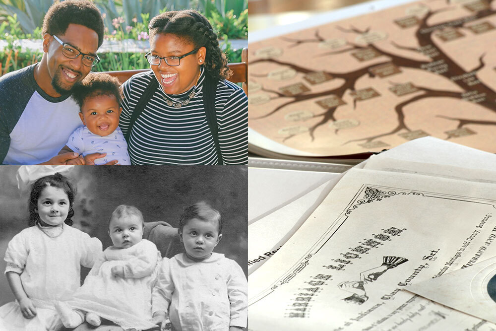 genealogy guide - older and newer family photos, paperwork family tree, marriage license