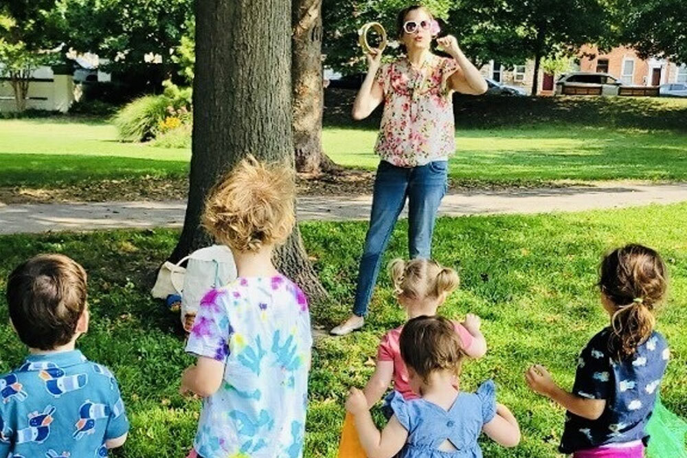 Kids storytime events May 2025, showing outdoor storytime with Ms Eliza