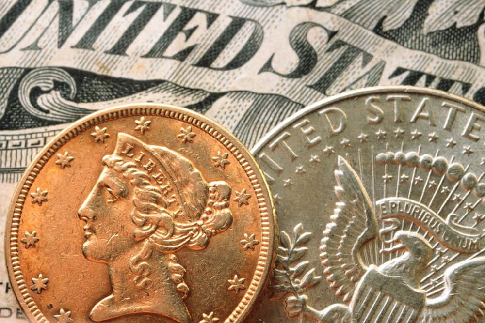 old coins and paper money - closeup detail