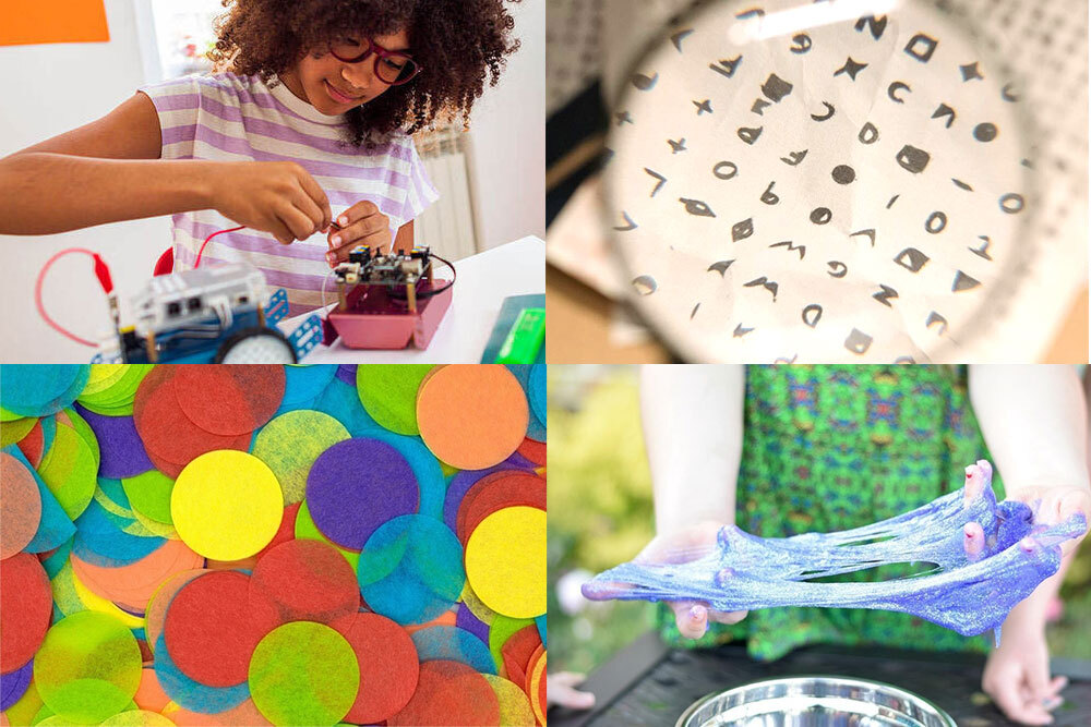 Teens STEAM events May 2025, showing hands-on tech, cryptology, paper crafts, and slime
