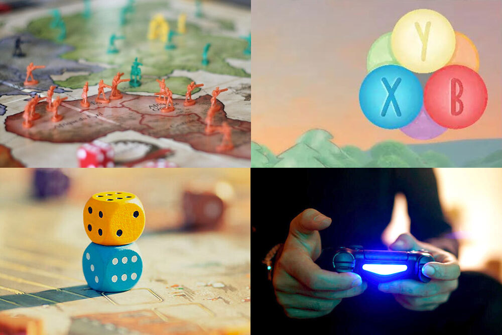 Teens gaming events January 2026, showing board games, dice, a video controller, and a game screen detail