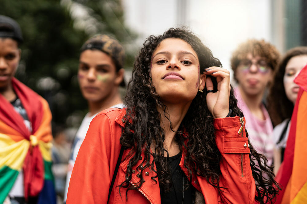 confident teens at a LGBTQ+ pride parade