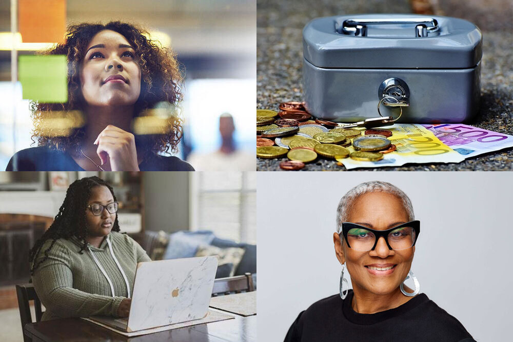 job and career events for teens May 2025, showing a guest speaker, cash lockbox, and young people working on career readiness