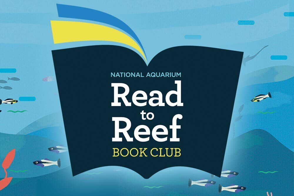 Read to Reef Book Club - National Aquarium logo on fish graphics background