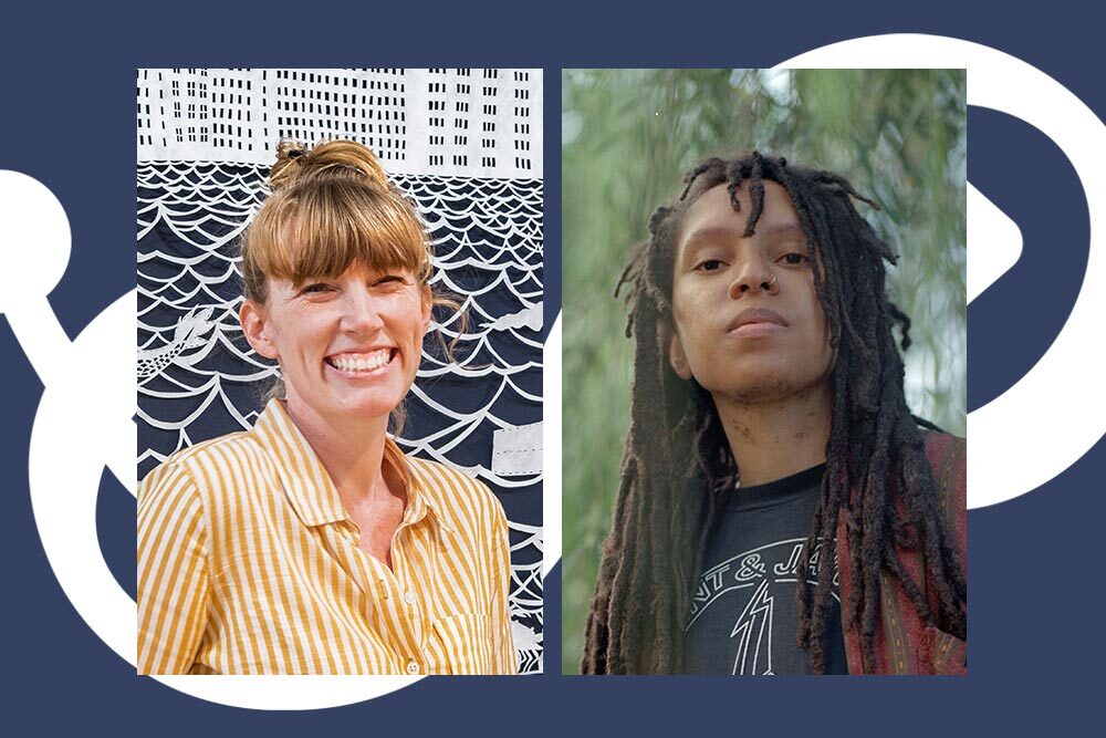 artist and writer in residence for 2026 - Annie Howe and Taylor Johnson on a Pratt logo background