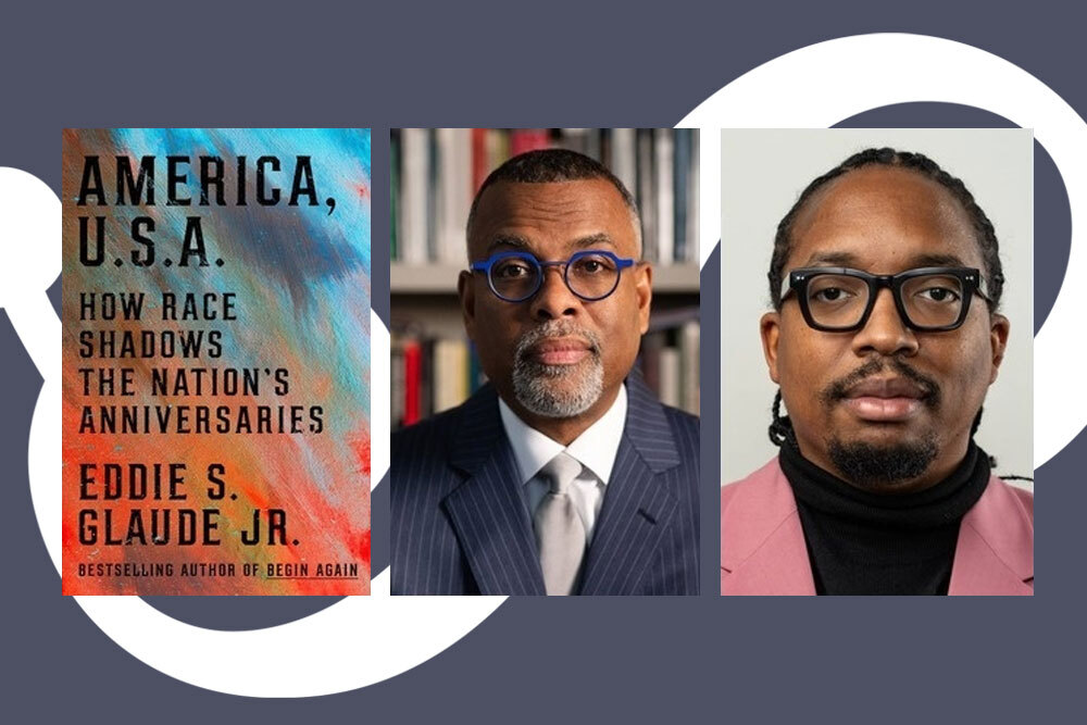 author Eddie Glaude, his book, moderator, and EP logo