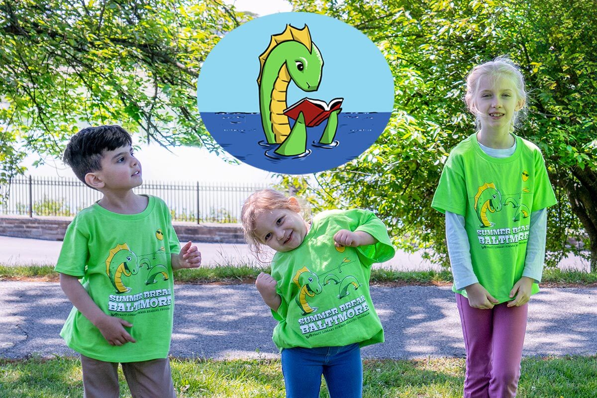 Summer Break Baltimore - kids in the park with Chessie and t-shirts.