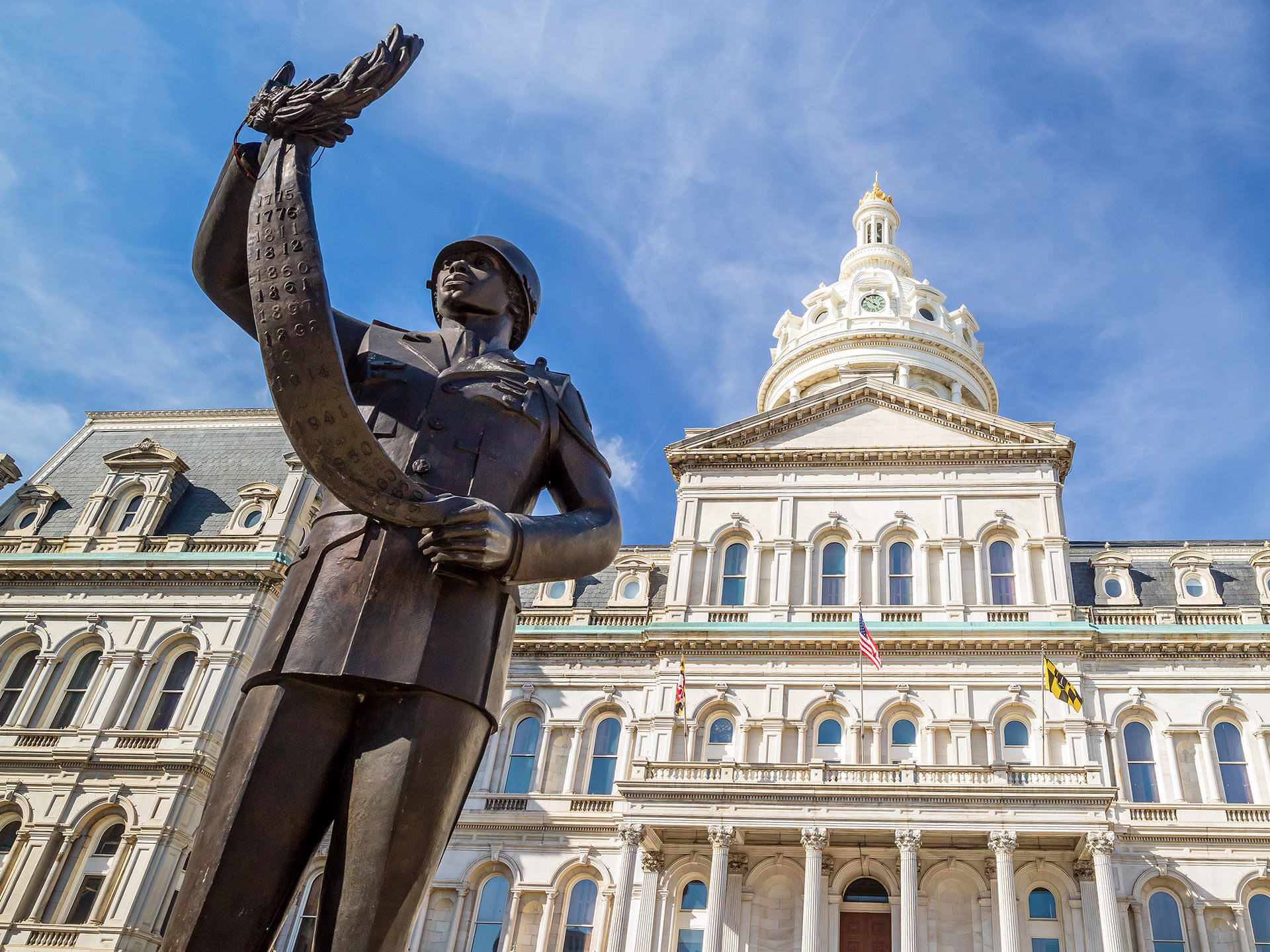 civic engagement - a Black soldier statue by Baltimore City Hall