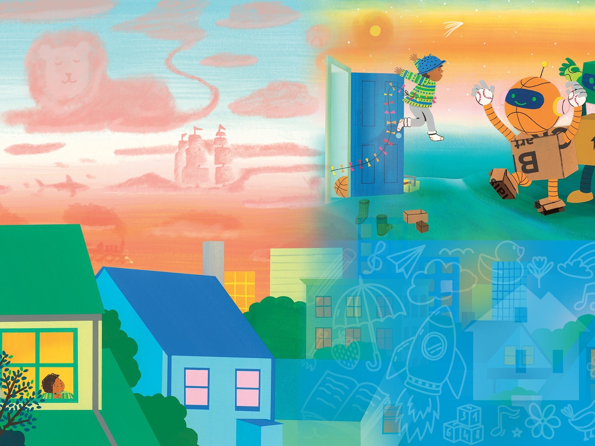 Imagination Celebration 2025 - layered collage of artwork from children's book