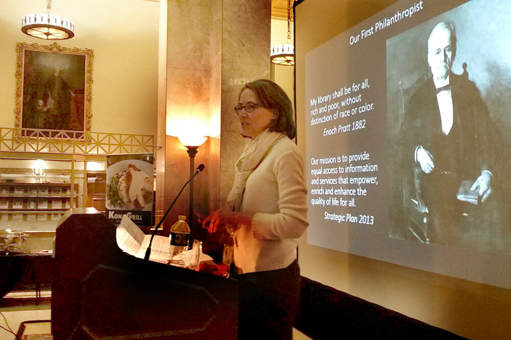 Pratt Contemporaries fundraiser - slideshow with Enoch Pratt philanthropist quote