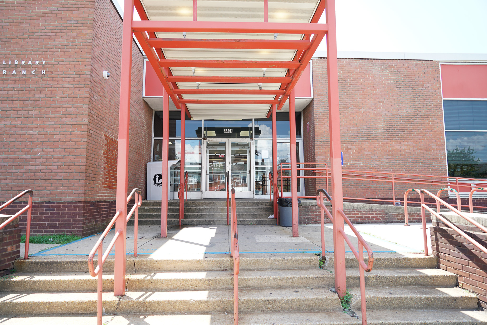 Front door of the Pratt Library Herring Run Branch