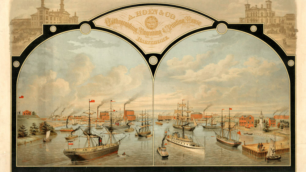 A print showing Locust Point and Canton from the Cator Collection of Baltimore Views