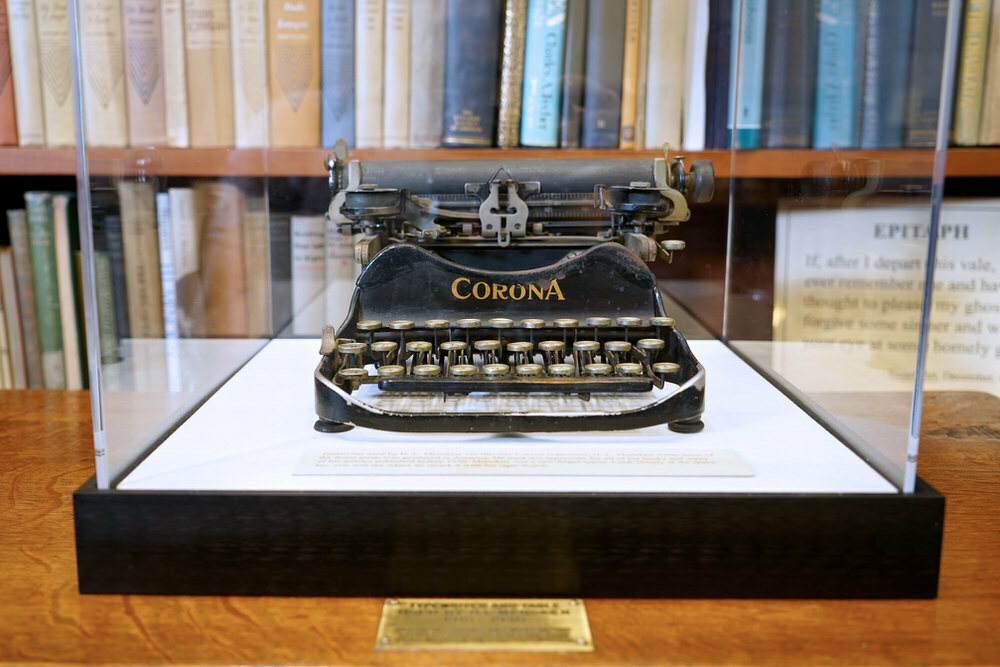 Mencken's typewriter on display in the H. L. Mencken Room