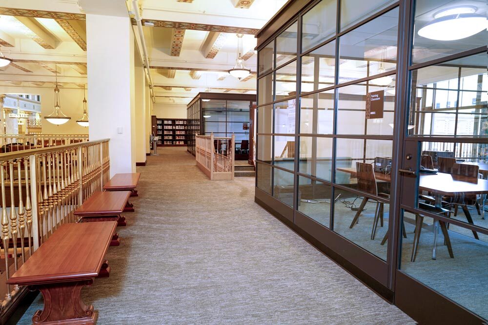 Central Library meeting rooms - Training Classroom and Job Center glass enclosures