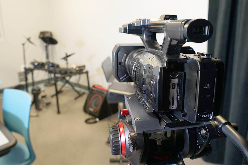 camera recording setup in the Teen Center video and production studio