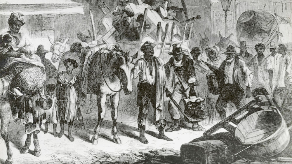 illustration: Arrival of freedmen and their families at Baltimore, Maryland, from Digital Maryland