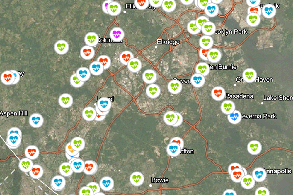 COVID-19 Maryland testing sites map detail