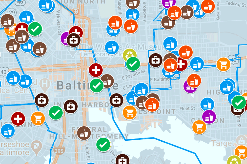 COVID-19 resources in Baltimore map detail