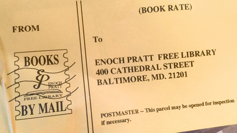 Books by Mail return label - Book Rate to Enoch Pratt Free Library