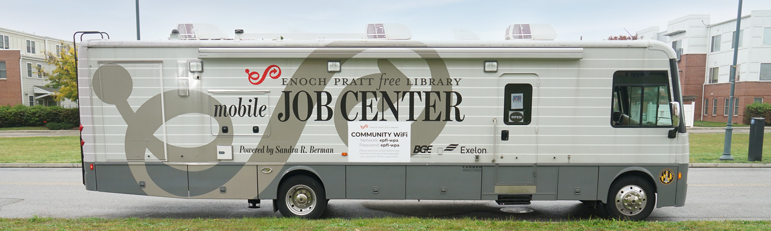 Mobile Job Center vehicle, with Community Wi-Fi sign on the side