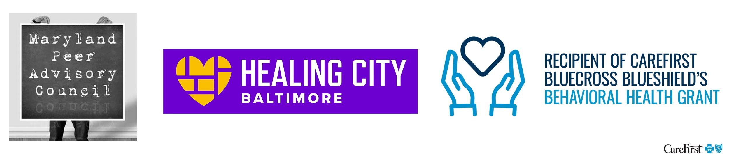 Peer Navigator partner logos: MPAC, Healing Baltimore, and Care First Grant recipient logo